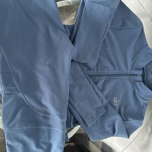 ALO Yoga Steel Blue Ribbed Activewear Set